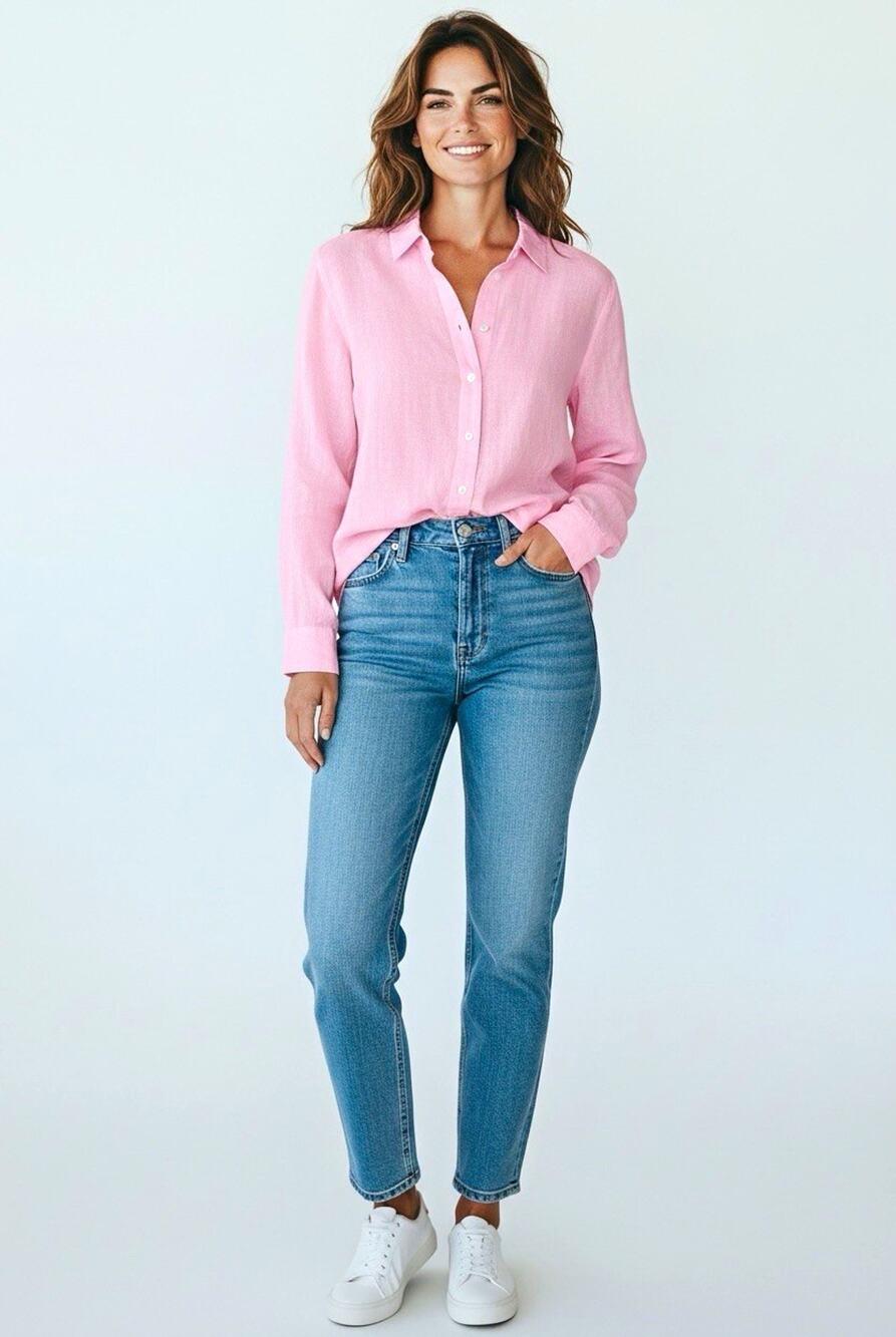 Tommy Bahama Women’s Pink Linen Button Up Shirt Collared Long Sleeve Size M EUC!